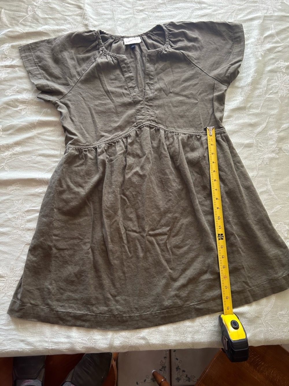 Olive Green Short Sleeve linen dress